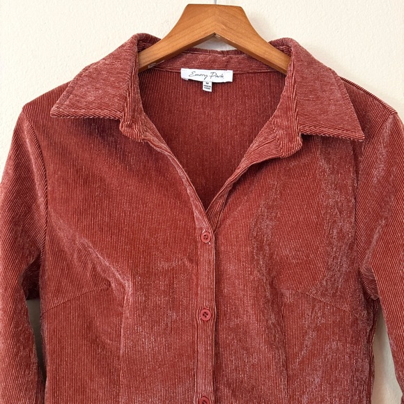 Corduroy Collared Mini Dress Long Sleeve Stretch Burnt Orange Size Medium - Picture 8 of 11